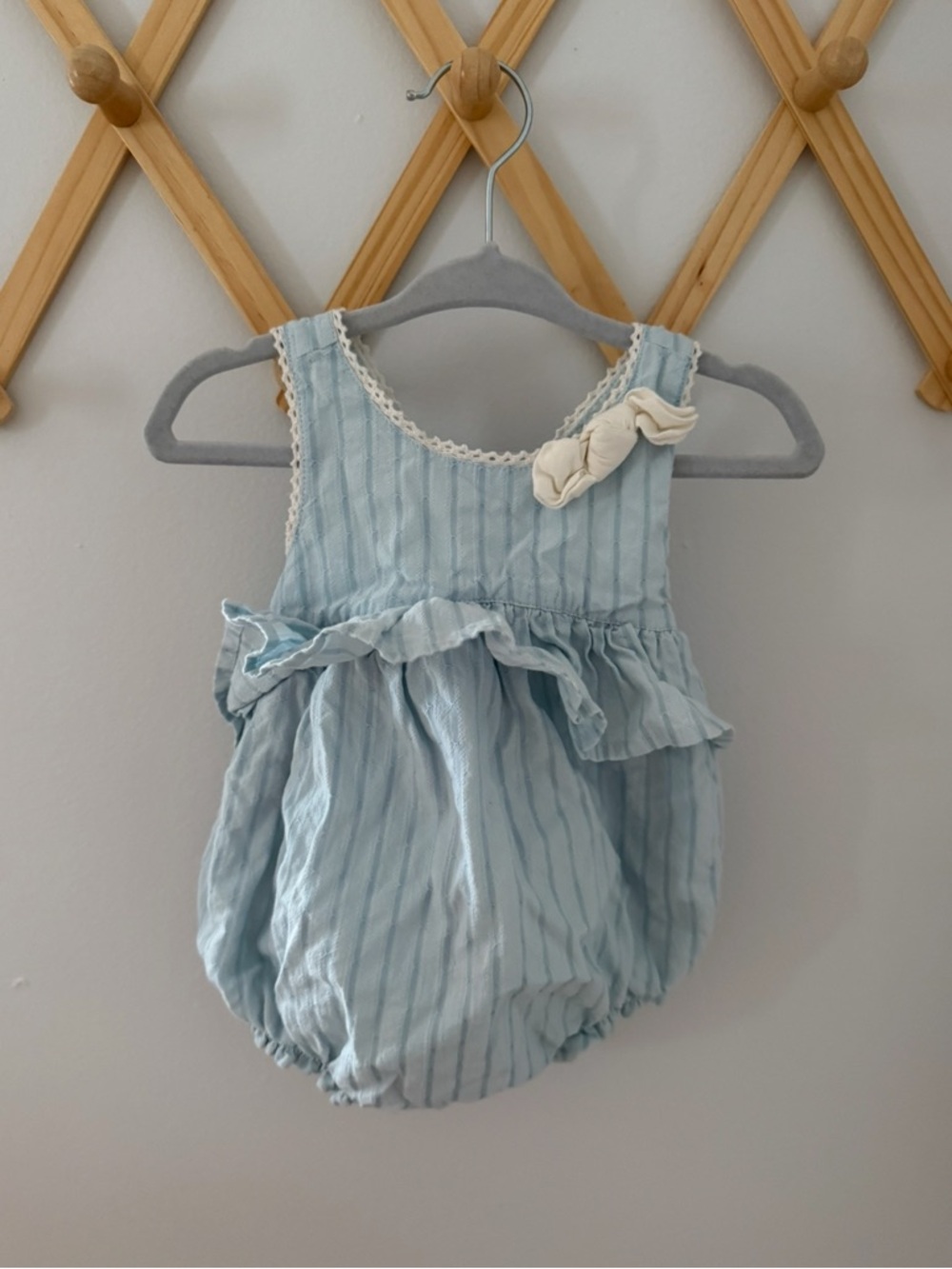 Piper & Posie Light Blue Striped Baby Bubble Romper